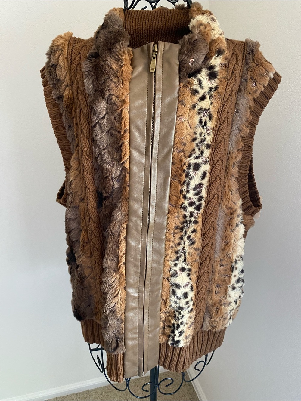 Vintage Peter Nygard Vintage Faux Fur Patchwork Vest - Brown